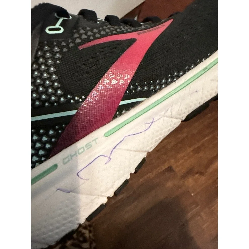 Brooks Ghost 14 Womens Running Shoes Black Pink Teal 1203561B013 Size 7 Medium B